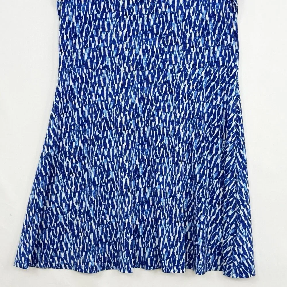 MICHAEL Michael Kors Womens Shift Dress Large Blue White Abstract Short Sleeve